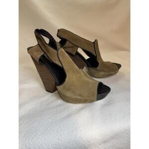 KatherineAmberleigh Suede & Leather wedge Heel XtremeStack Heel PeepToe Sling8.5